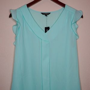 Women's Size M Blue Express Frill No Sleeve Blouse NWT